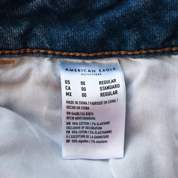 AMERICAN EAGLE Blue Distressed Frayed Hem Jegging Jeans - Size 0 - Picture 12 of 13